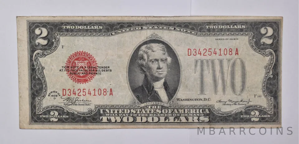 1928-D $2 RED SEAL US United States Note Avg Circ
