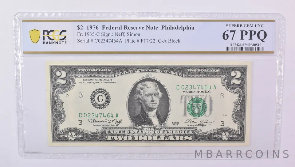 $2 1976 Philadelphia PA FRN Fr#1935-C Superb Gem Unc 67 PPQ PCGS