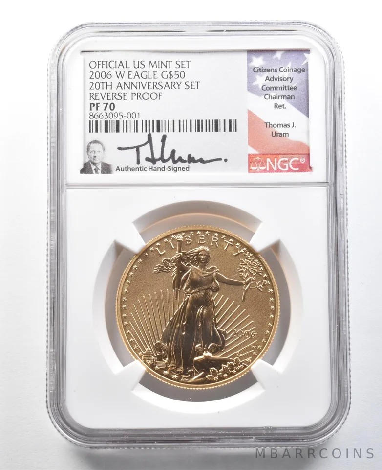 2006-W $50 American Gold Eagle 20th Ann Set Uram 1 Oz Reverse PF70 NGC *3477