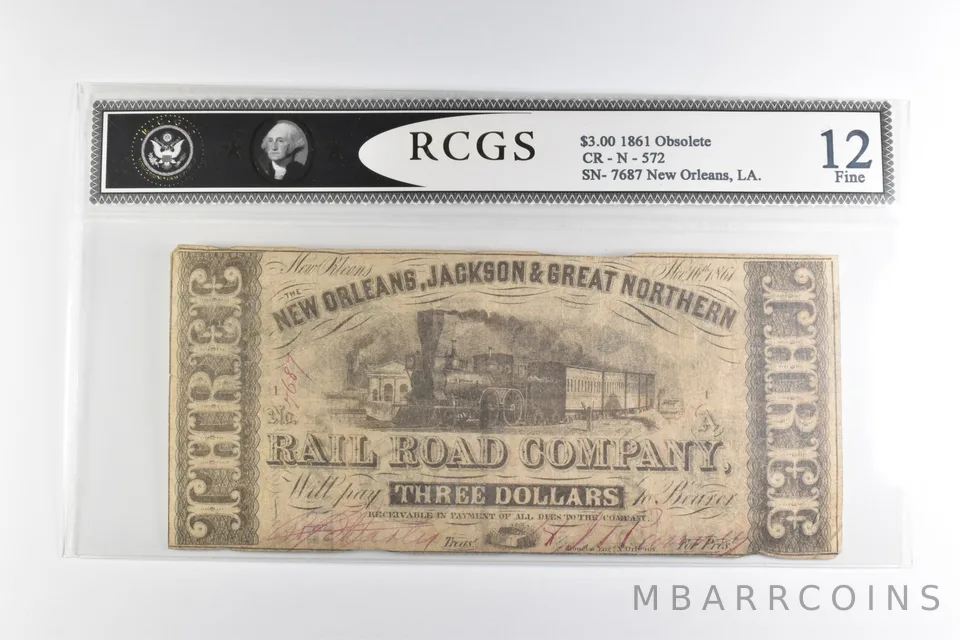$3 1861 New Orleans, LA Jackson & Great Northern Railroad Co *8255