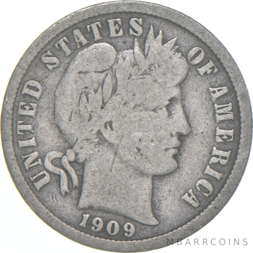 1909-P Barber Dime 90% Silver Average Circ