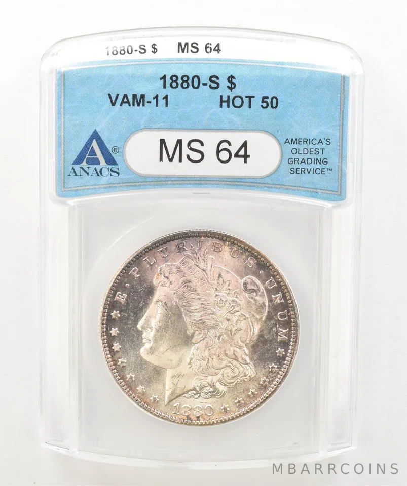 1880-S Morgan Silver Dollar VAM-11 Hot 50 MS64 ANACS Beautiful Tone a5179
