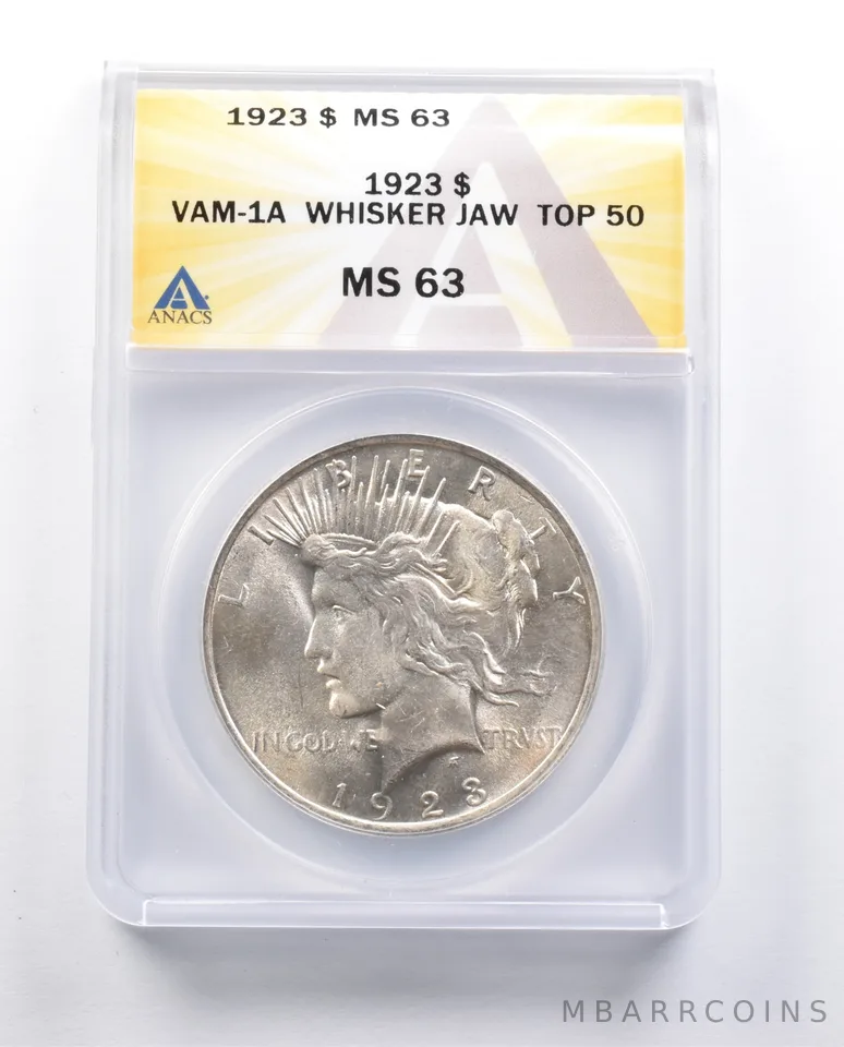 1923 Peace Silver Dollar VAM-1A Whisker Jaw Top 50 MS63 ANACS