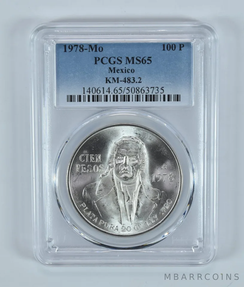 1978 Mo Mexico 100 Pesos Silver MS65 PCGS Blue Label
