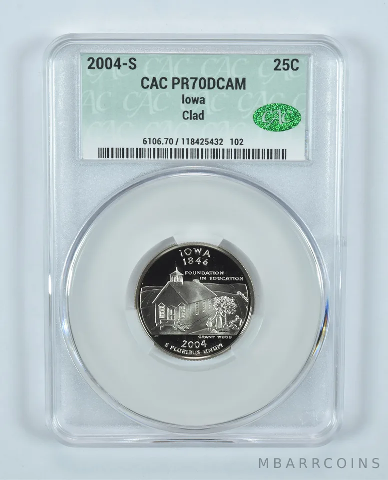 2004-S Washington State Quarter Iowa CLAD PR70 DCAM CAC CACg