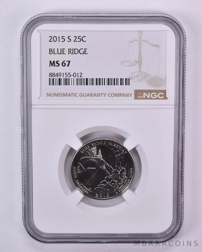 2015-S Washington Quarter ATB Blue Ridge MS67 NGC Brown Label