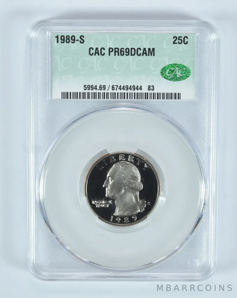 1989-S Washington Quarter PR69 DCAM CAC CACg