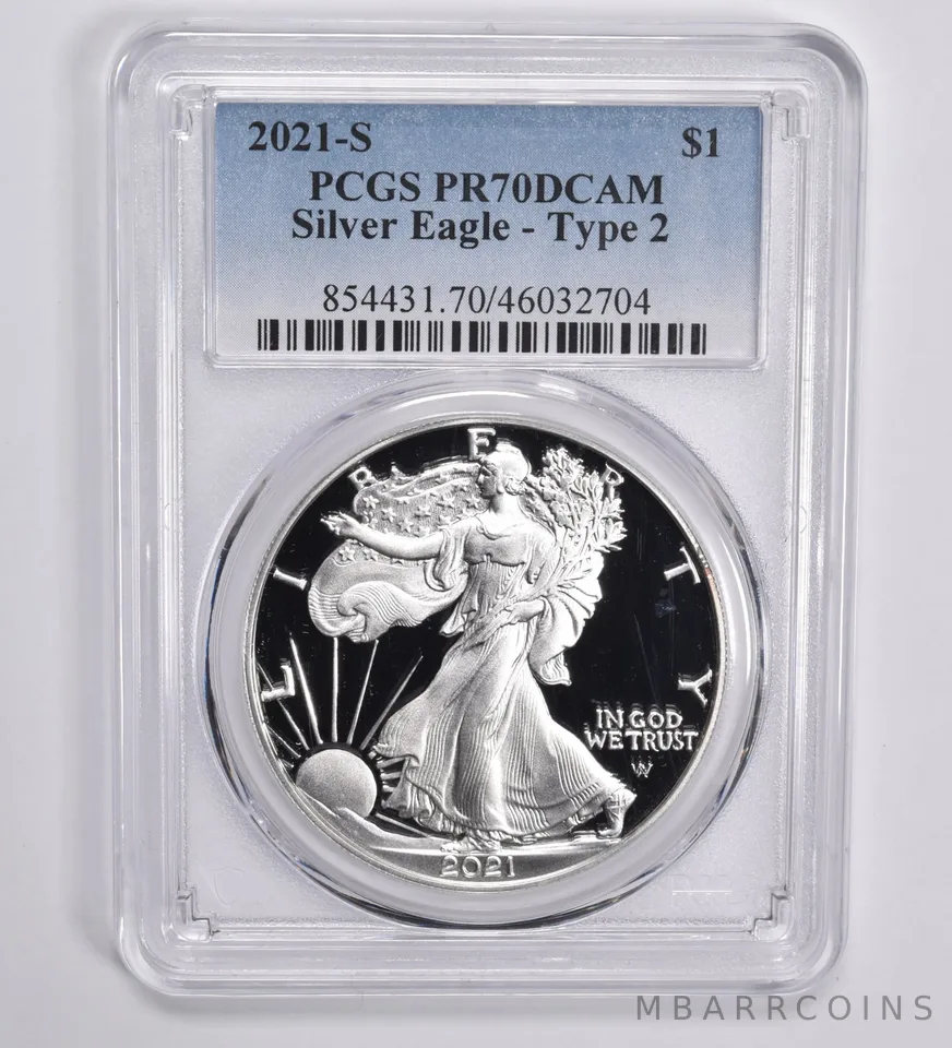 2021-S American Silver Eagle Type 2 PR70 DCAM PCGS Blue Label