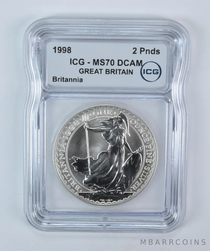 1998 Great Britain 2 Pounds Silver Britannia MS70 DCAM ICG a5817