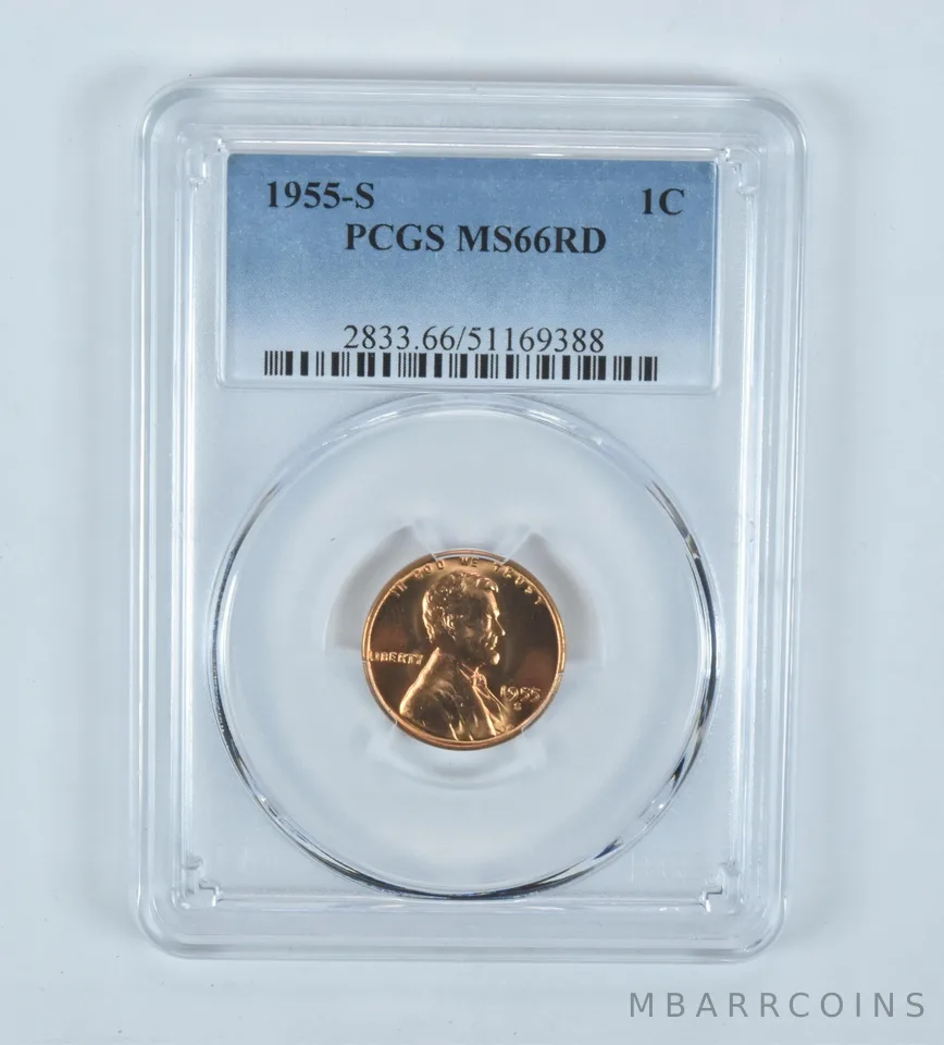 1955-S Lincoln Wheat Cent MS66 RD PCGS Blue Label
