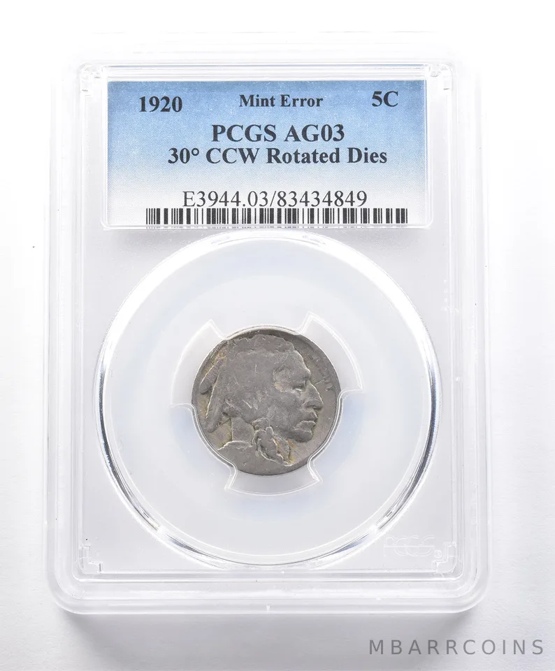1920 Indian Head Buffalo Nickel Mint Error Rotated Dies AG03 PCGS *4146
