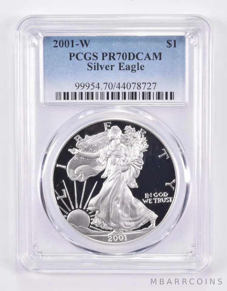 2001-W American Silver Eagle PR70 DCAM PCGS Blue Label