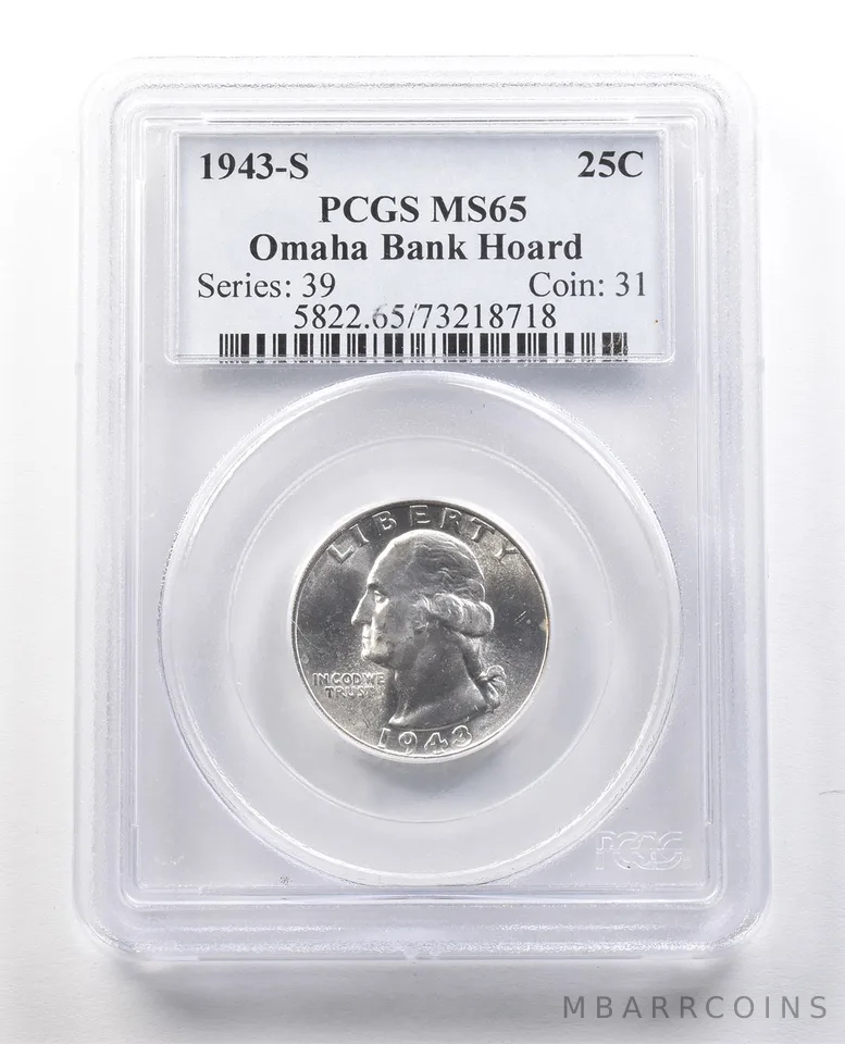 1943-S Washington Quarter Omaha Bank Hoard MS65 PCGS *1298