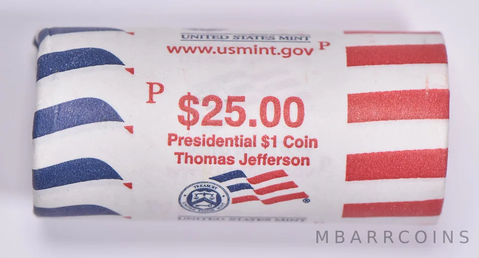 2007-P Thomas Jefferson Presidential $1 Coin Roll $25 Unc US Mint BU