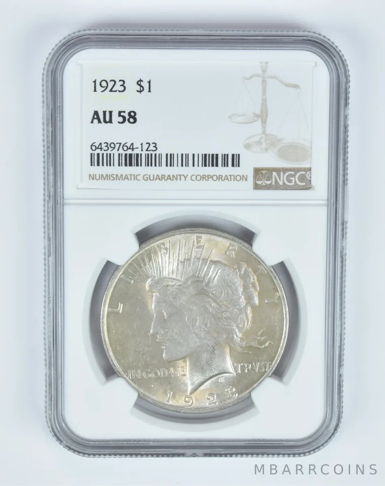 AU58 1923 Peace Silver Dollar NGC - Golden Tone *7842