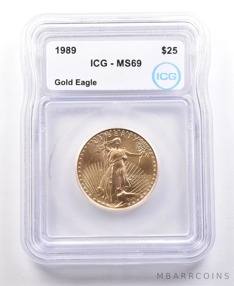 1989 $25 American Gold Eagle 1/2 Oz 0.5 Oz Gold MS69 ICG *2083