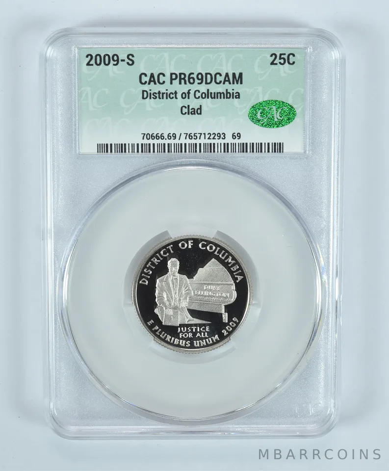 2009-S Washington State Quarter District Of Columbia CLAD PR69 DCAM CAC CACg