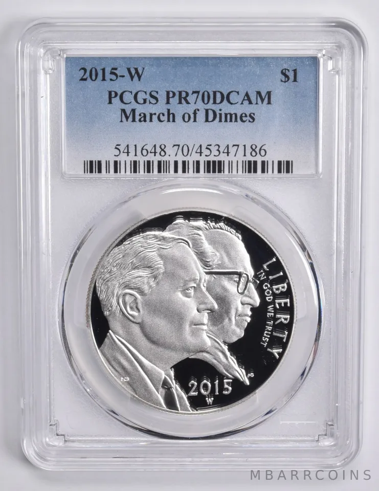 2015-W March of Dimes Commemorative Dollar $1 PR70 DCAM PCGS Blue Lbl