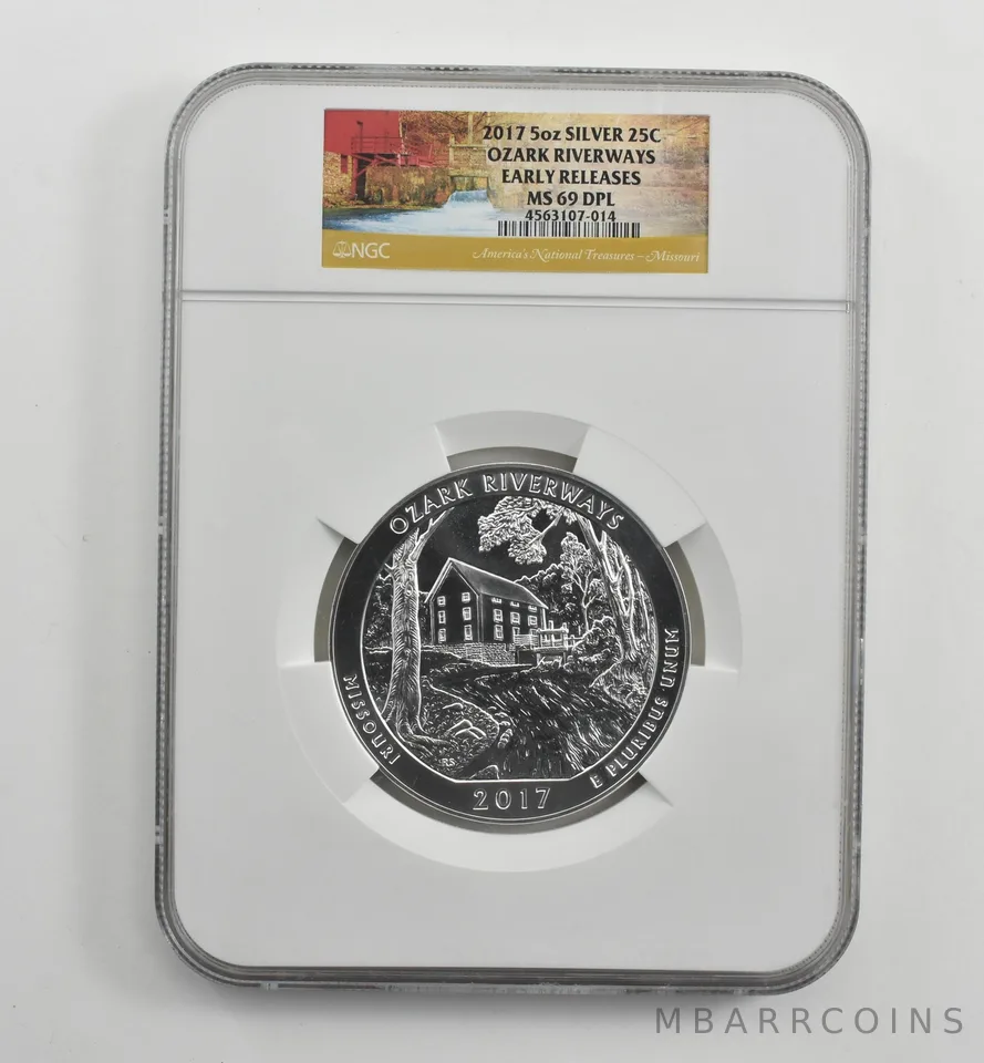 2017 5 Oz Silver Quarter ATB Ozark Riverways ER MS69 DPL NGC *1565