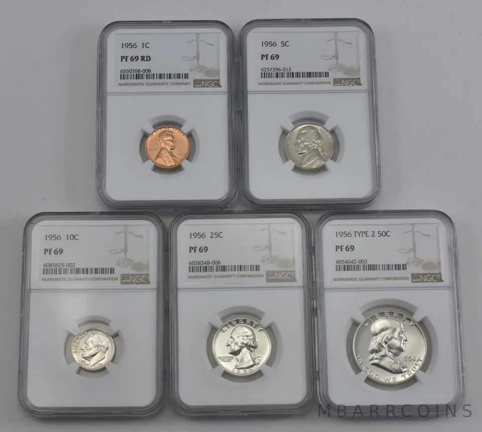 Proof Set 1956 Franklin Half-Lincoln Cent PF69 NGC - Almost Perfect! *9566