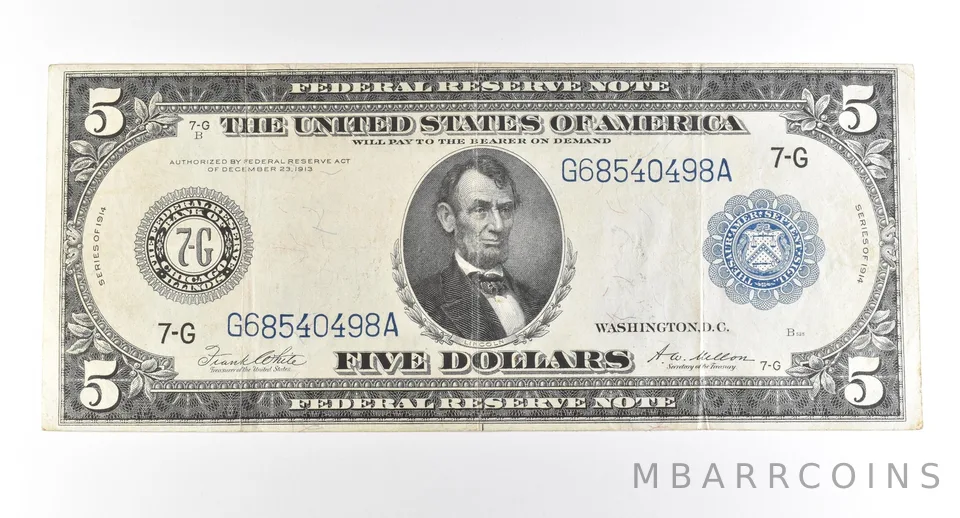 1914 $5 Chicago IL FRN Large Note Blue Seal *2754