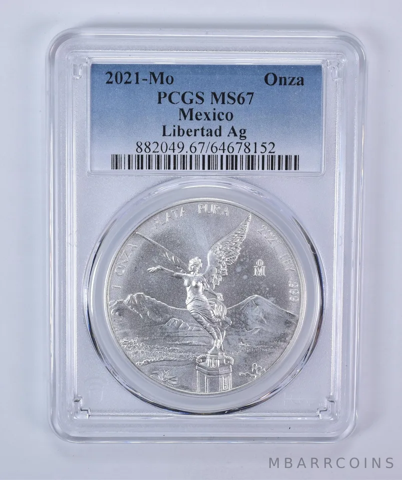 2021 Mo Mexico 1 Onza Silver Libertad MS67 PCGS Blue Label