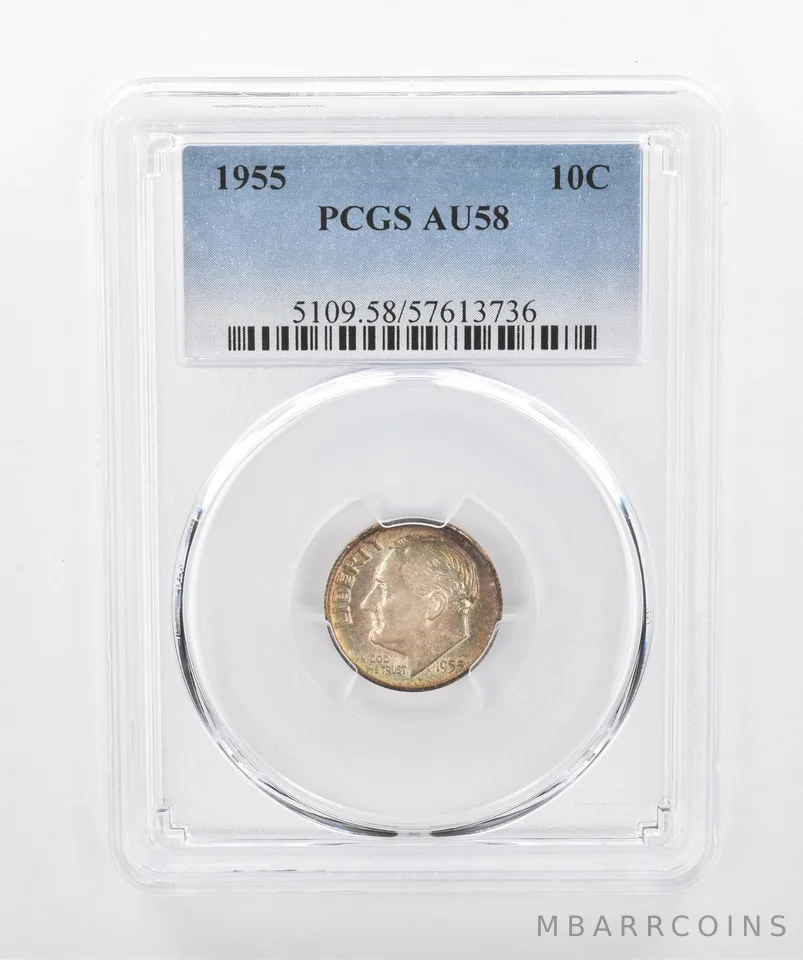 1955 Roosevelt Dime AU58 PCGS Beautiful Tone *1566