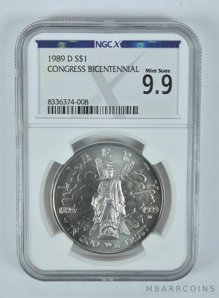 1989-D Congress Commemorative Silver Dollar Mint State 9.9 NGC X NGCX