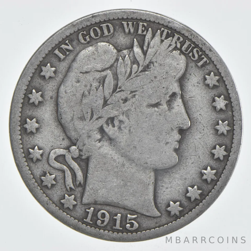 1915-S Barber Half Dollar 90% Silver VG Condition