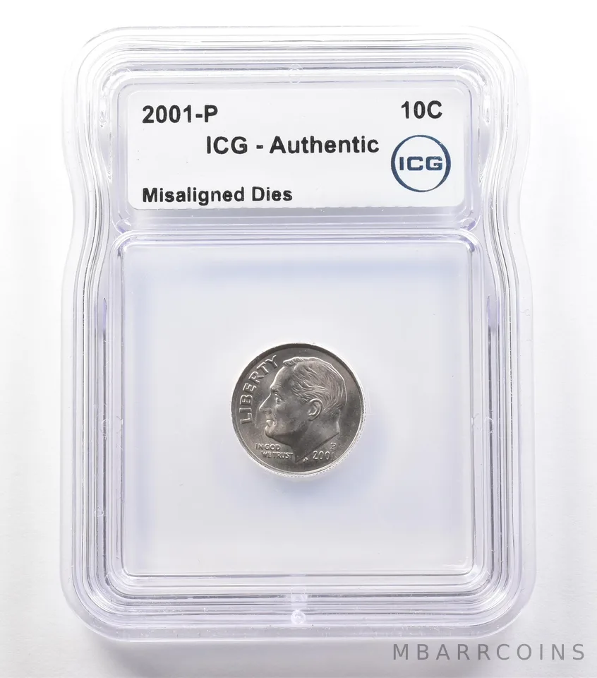 2001-P Roosevelt Dime Mint Error Misaligned Dies Authentic ICG *2433