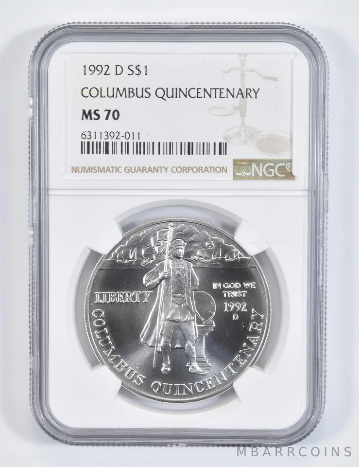 1992-D Columbus Commemorative Silver Dollar MS70 NGC