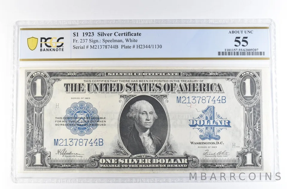1923 $1 Silver Certificate Large Note Large Note Fr#237 About Unc 55 PCGS *2351