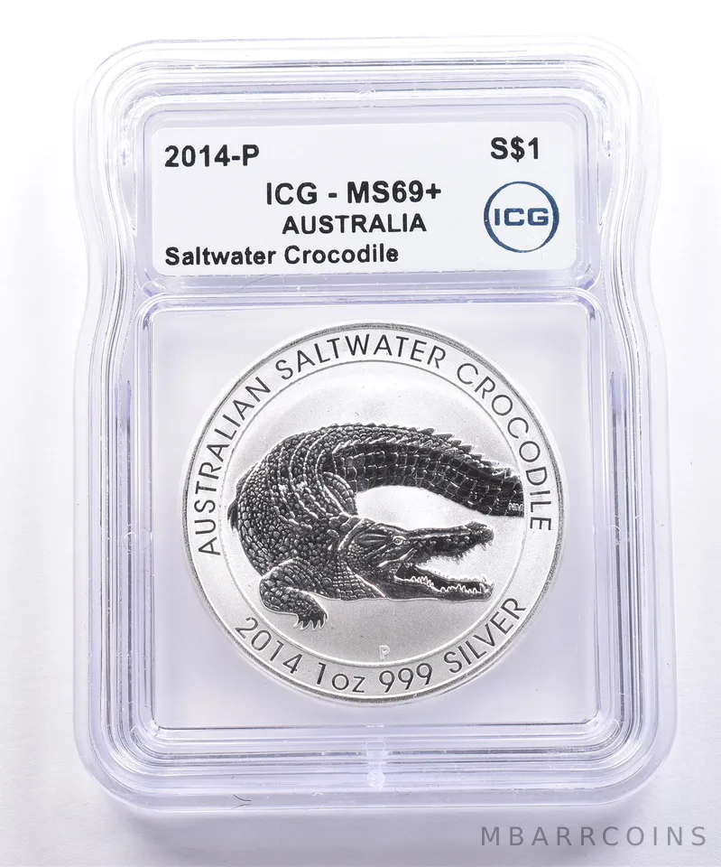 2014 P Australia 1 Dollar Silver Saltwater Crocodile 1 Oz MS69+ ICG