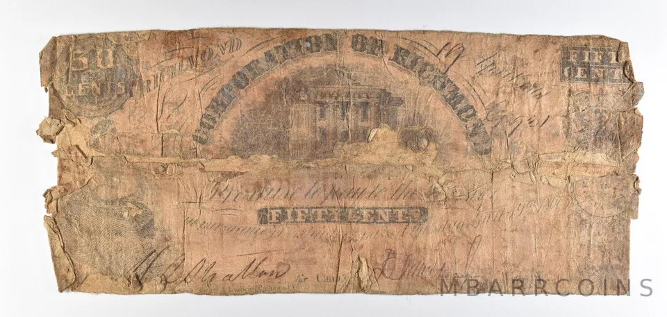 1860s 50 Cents Richmond VA Obsolete Note *8875