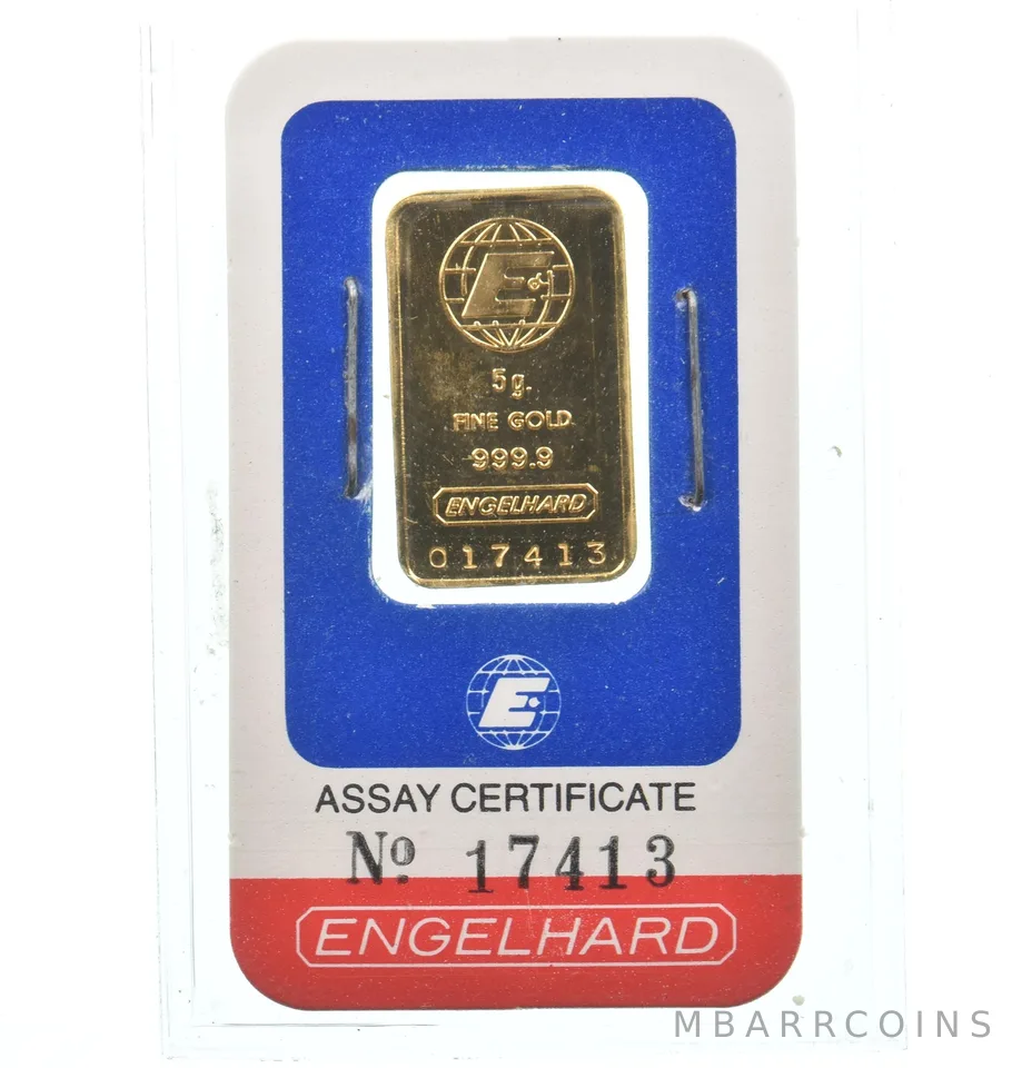 5 Gram Gold Bar Engelhard In Assay *7052