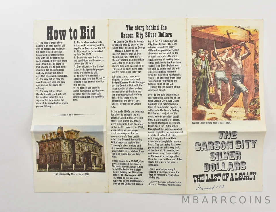 GSA The Carson City Silver Dollars Morgan CC Legacy Brochure *9805