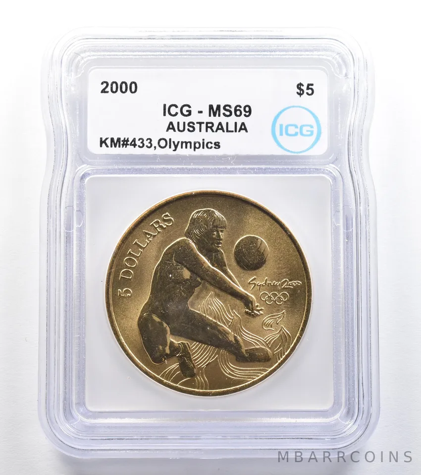 2000 Australia 5 Dollar Sydney Olympics Volleyball KM#433 MS69 ICG a7893