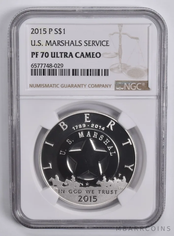 2015-P US Marshals Commem. Silver Dollar $1 PF70 NGC UCAM Brown Lbl