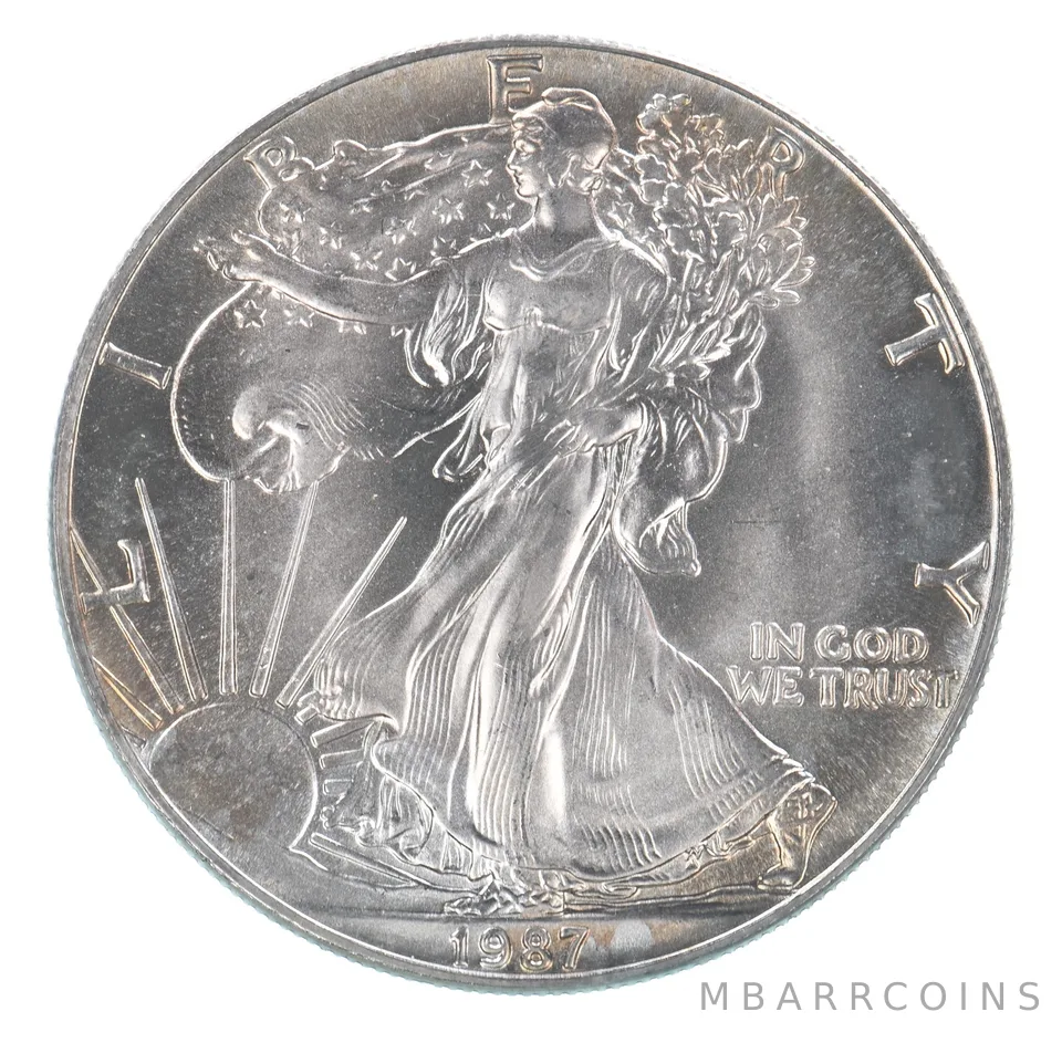 Beautiful Toned - 1987 American Silver Eagle 1 Troy Oz .999 Fine Silver *055