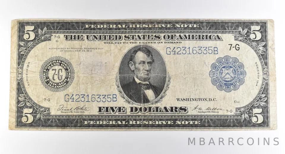 1914 $5 Chicago IL FRN Large Note Blue Seal *3715