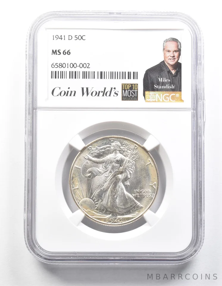 1941-D Walking Liberty Half Dollar Miles Standish MS66 NGC a1392
