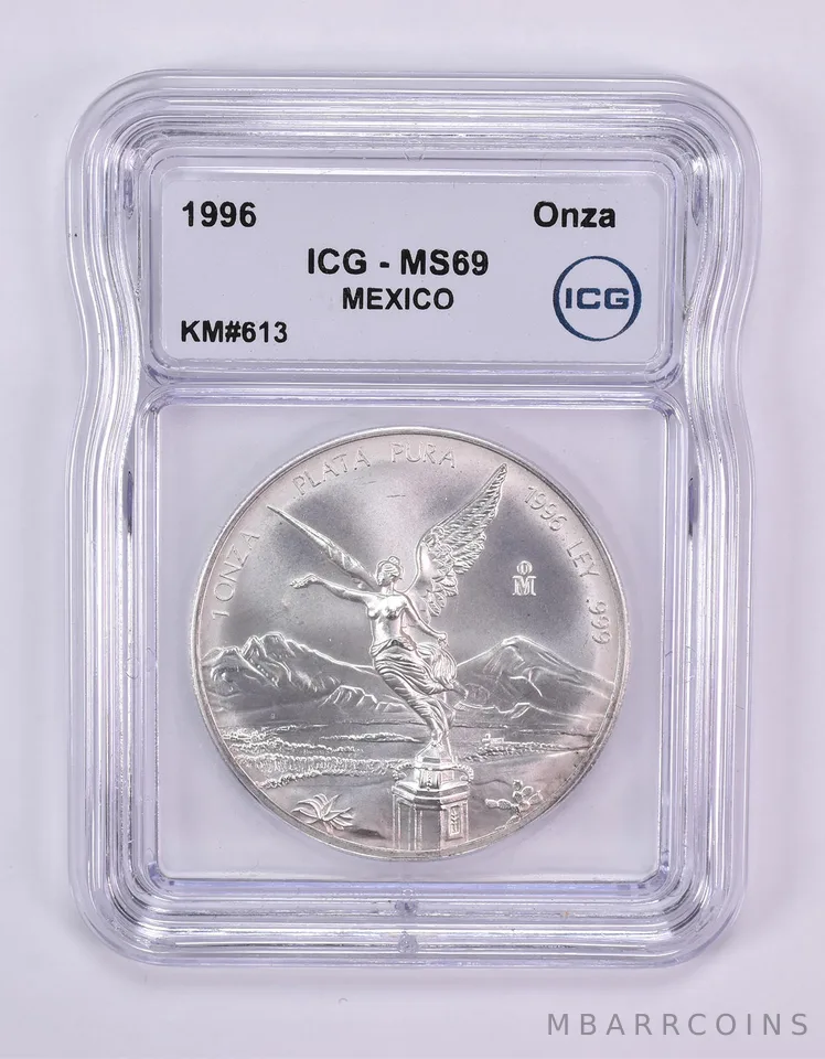 1996 Mo Mexico 1 Onza Silver Libertad KM#613 MS69 ICG