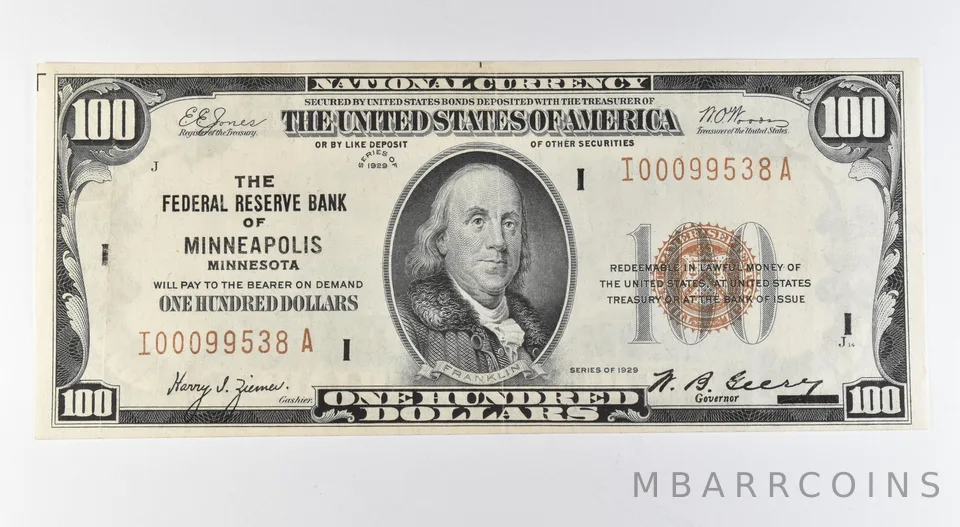1929 $100 National Currency Minneapolis MN Brown Seal *9680