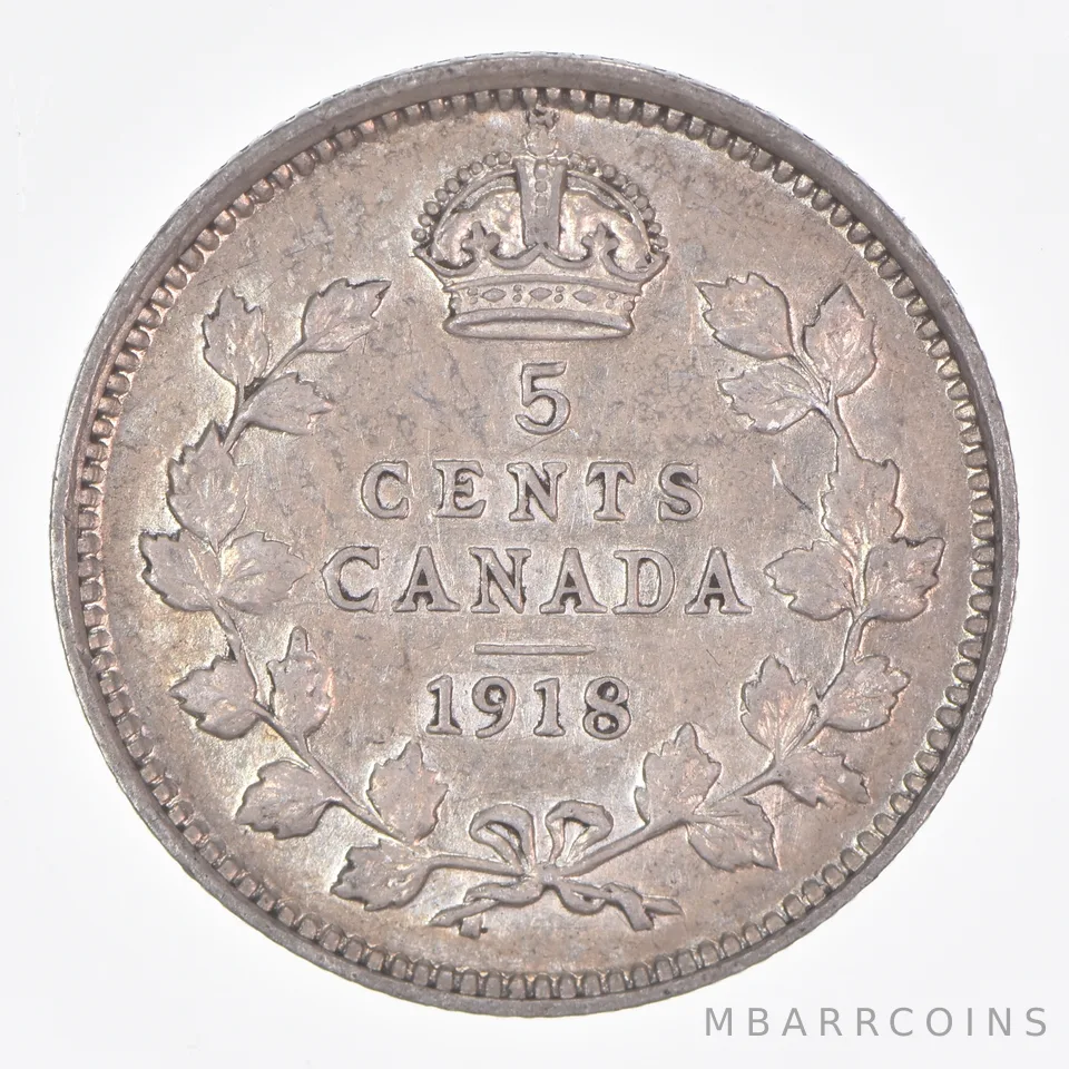 Better Date - 1918 Canada 5 Cents World Coin- Silver *258