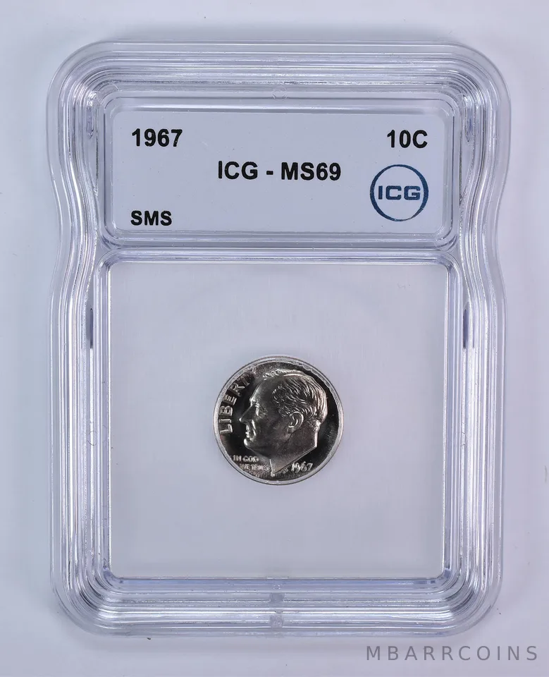 1967 Roosevelt Dime SMS MS69 ICG