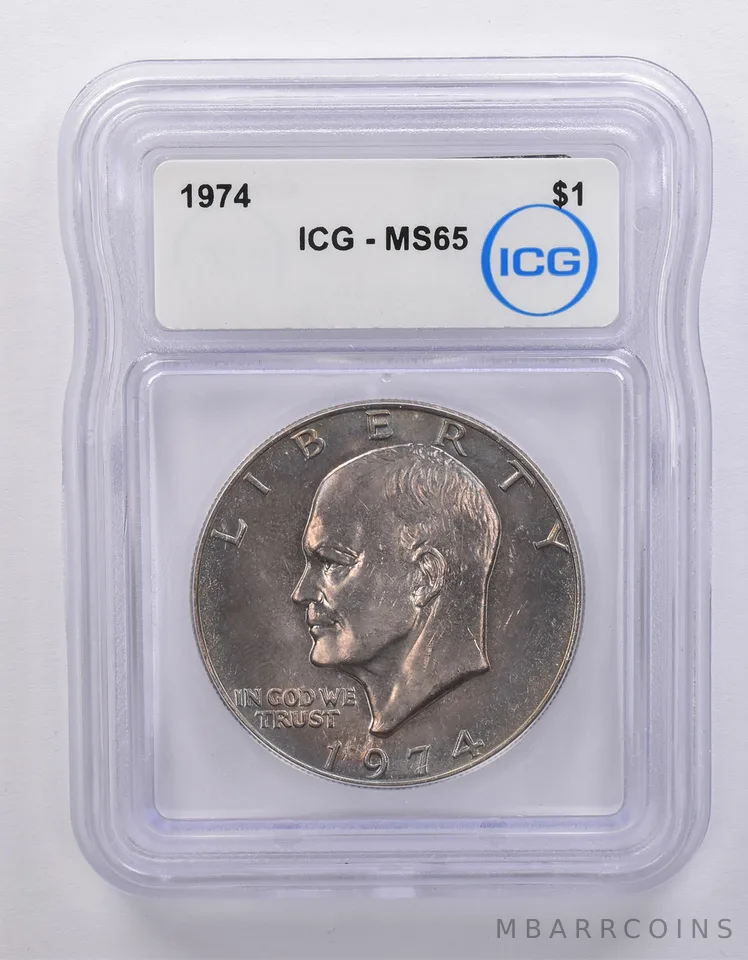 1974 Eisenhower $1 MS65 ICG Beautiful Blue Tone *7142