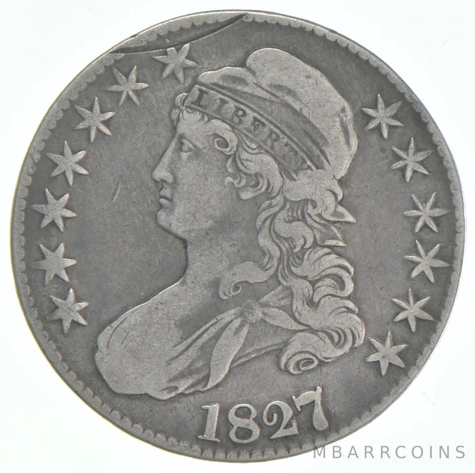 1827/6 Capped Bust Half Dollar Planchet Cutter Error 101 a1870