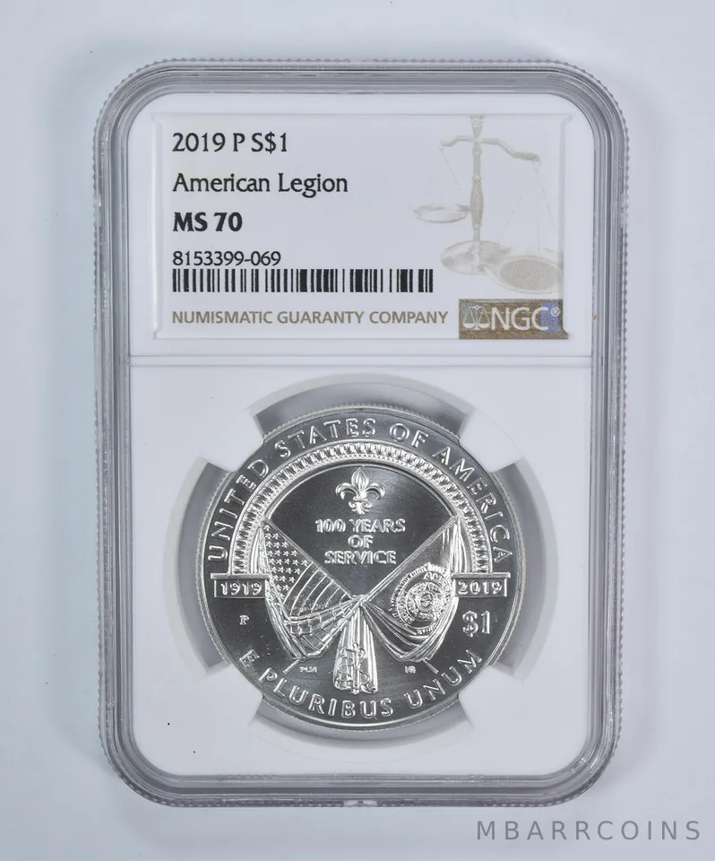 2019-P American Legion Commemorative Silver Dollar MS70 NGC Brown Label