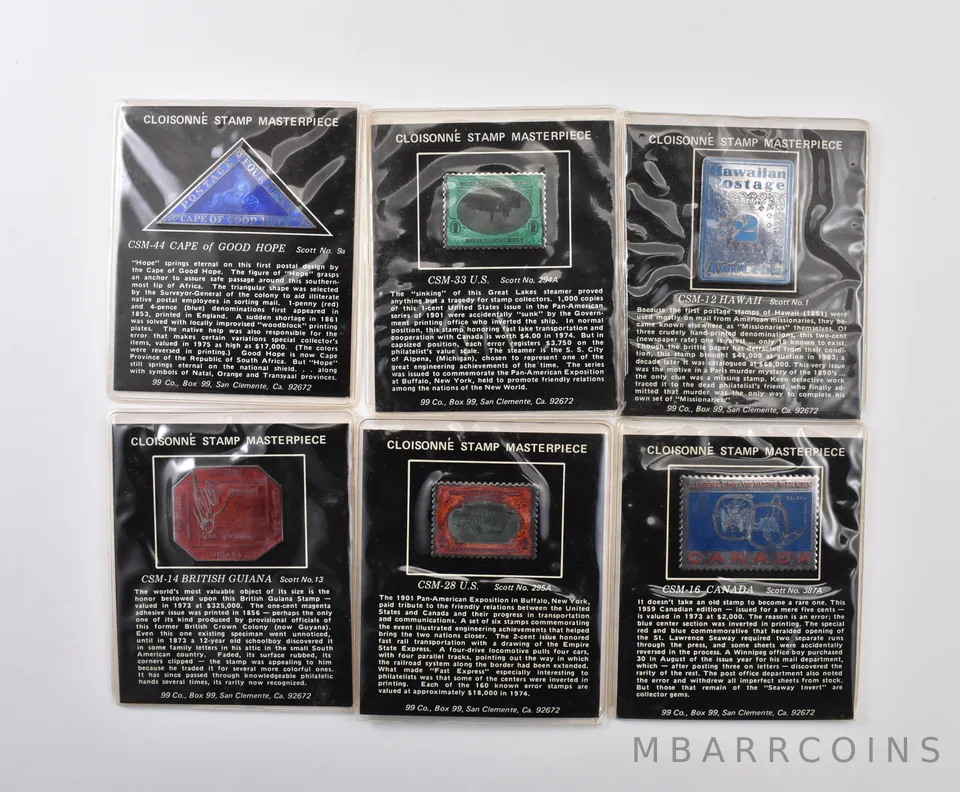 Lot (6) Cloisonne Stamp Masterpiece Silver Stamp Designs *7821