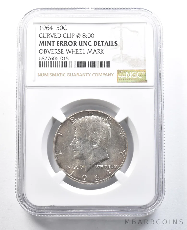 1964 Kennedy Half Dollar Mint Error Curved Clip @ 8:00 NGC *8265